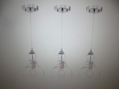 Hukoro 1-Light Brushed Nickel Kitchen Island Pendant Light w Clear Light 3PK