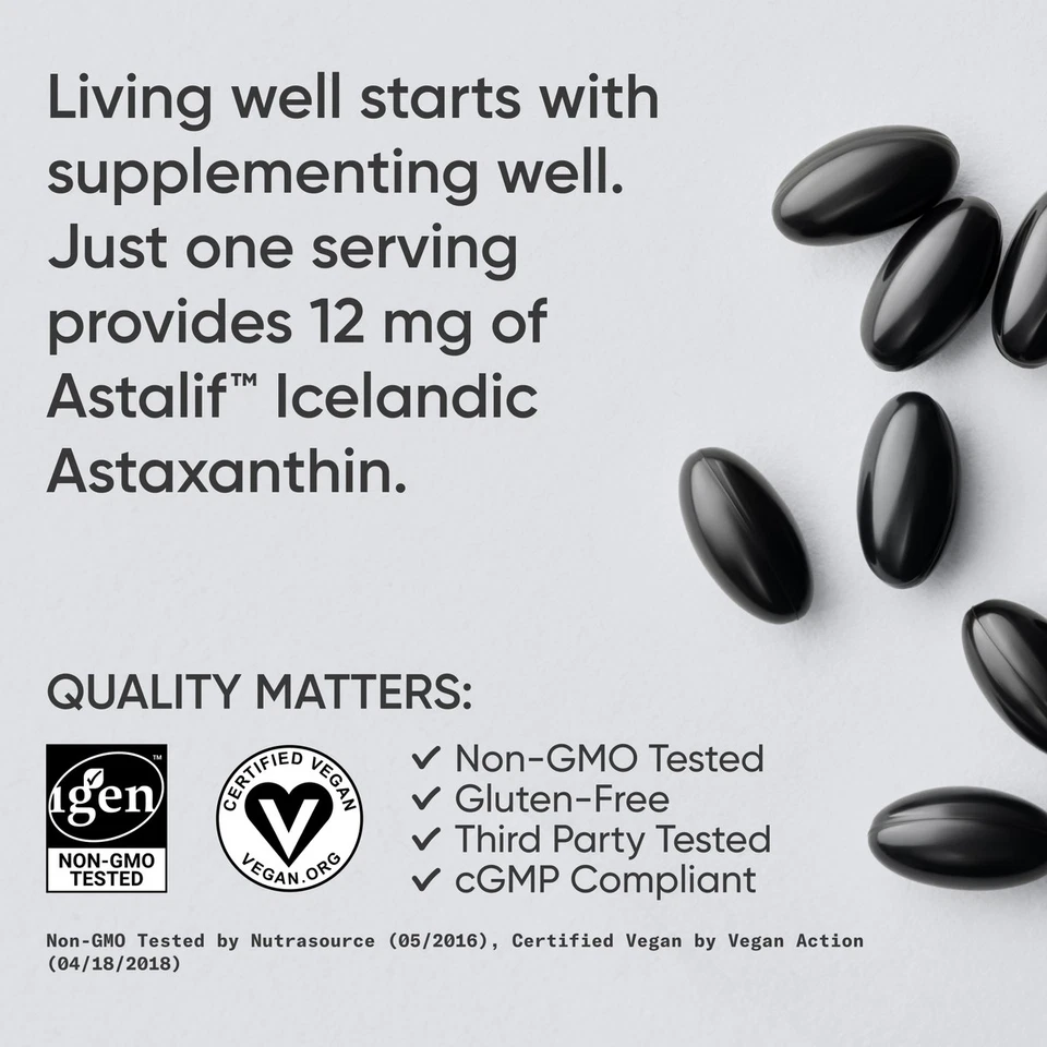 Astaxantina vegana triple fuerza de algas - sin OGM con aceite de coco - 60 unidades Foto 4 de 4