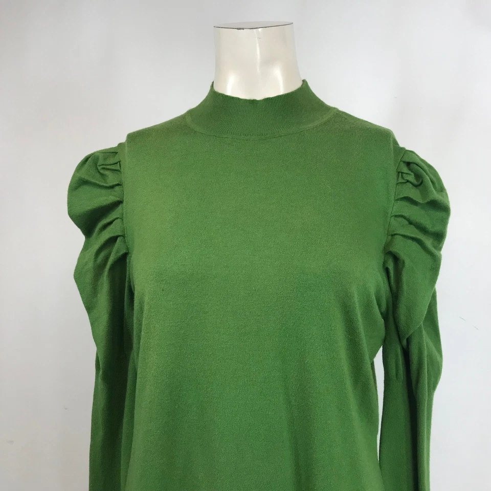 Suéter de mujer caballete verde cuello falso manga abullonada L Foto 2 de 4