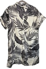 Tahari 100% Linen Shirt Dress Pockets Button Down Palm Print Size XL