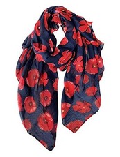 Red Poppy Flower Scarfs for Women Lightweight Florals Shawl Wraps Navyblue