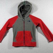 The North Face Jacket Toddler 4 Gray Red Fleece Colorblock Hooded Full Zip