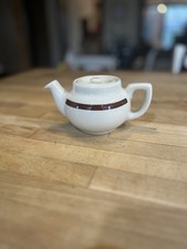 Shenango China USA CT-84  individual teapot White Brown MCM Farmhouse Cottage