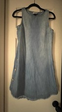 Universal Thread Blue Denim Chambray Sleeveless Button Sides Shift Dress XS