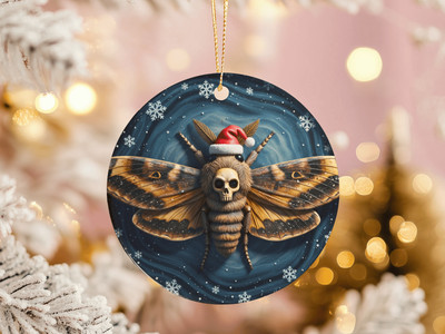 Deaths Head Moth Christmas Ornament Gothic Insect Santa Hat Dark Holiday Decor