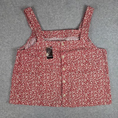 Torrid Beach Linen Square Neck Crop Top Plus Size 1 (14-16) Red Ditsy Floral NWT
