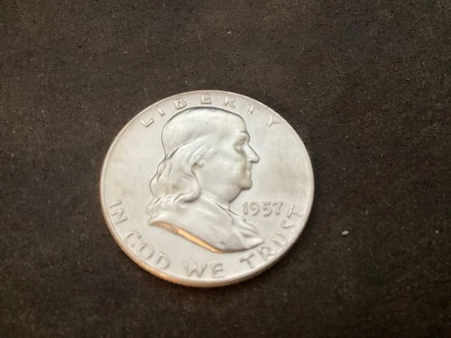 1957 D Franklin Silver Half Dollar XF AU Nice Looking Original Coin