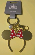 New Disney Parks Minnie Mouse Headband  Pearl Keychain Bag Charm