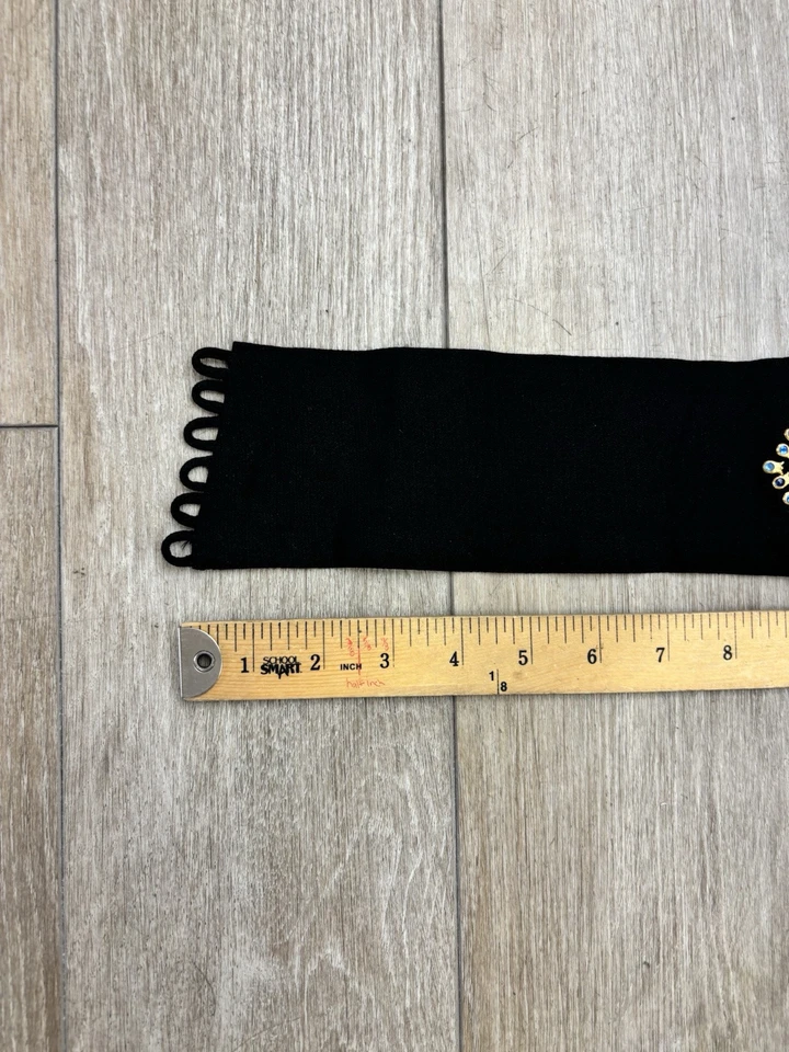 Cinturón vintage de los años 30 en tono dorado con joyas azul y diamantes de imitación transparentes seda negra Foto 2 de 4