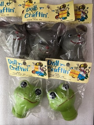 Mangelsen's Frog 3'' + Mouse 4'' Vinyl Doll Head Lot VINTAGE NEW Doll Craftin'