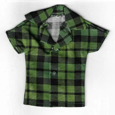 Homemade Doll Clothes-Black and Green Plaid Print Shirt that fits Ken B2