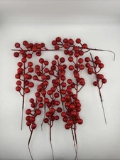 Lot Of 10 Sprigs Christmas Decor Bright Red Berries Wreaths DIY Projects Holly