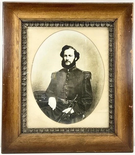 Antique Civil War Union General I believe Framed Portrait Artist Marshall