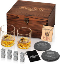 Whiskey Stones Gift Set: with Two 10Oz Lead-Free Crystal Glasses, 8 Granite Chil