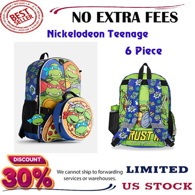 Nickelodeon TMNT Teenage Mutant Ninja Turtles Boys Backpack Lunch Bag Set 6 Pc
