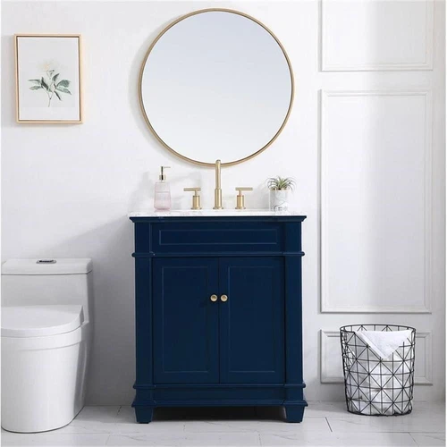 Elegant Decor Wesley 30" Steel and Solid Wood Single Bathroom Vanity Set in Blue - Picture 6 of 8