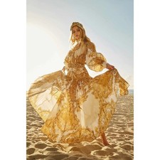 Zimmermann Zippy Billow Gold Paisley Maxi Dress US 2 Silk Linen NWT