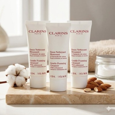 3 Clarins Gentle Foaming Cleanser with Cottonseed 1.4 oz sealed total 4.2 oz