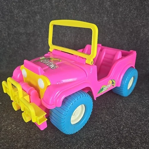 Vintage 1987 Barbie Island Fun Pink Jeep Toy Car by Arco Blue/White Rims Mattel