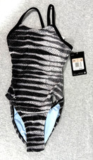 Nike Swimsuit Girls One-Piece Sz 5/20 Gray Black Animal Print Racer Back NEW