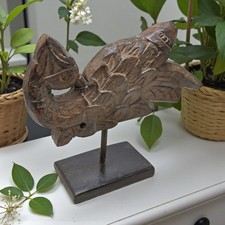 Antike Holz Vogel Figurine Handgeschnitzt Dunkler Holzton 1900-1940 Indien