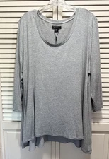 Metaphor Gray Blouse Size XL 3/4 Sleeve Chiffon Back Scoop High Low NWT