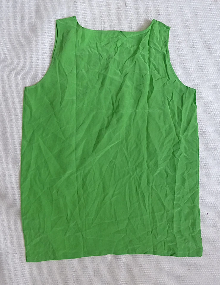 Pura Seta débardeur vintage en soie pure vert lumineux M - Photo 3/3