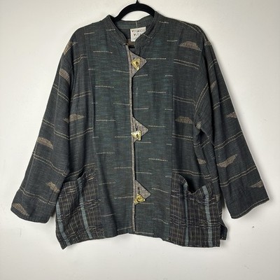 Vtg Veranda Wear Gray Ikat Jacket Handwoven Guatemala Art To Wear Lagenlook M/L
