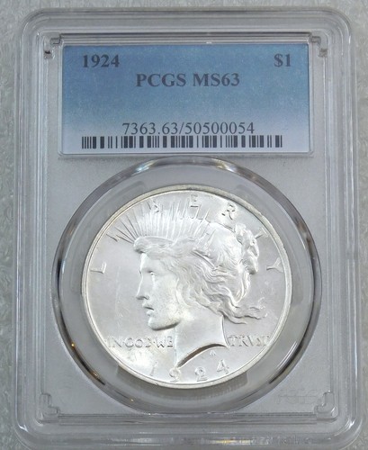 1924 Peace Silver Dollar PCGS MS63 Frosty White Luster PQ Just Graded #K259Z