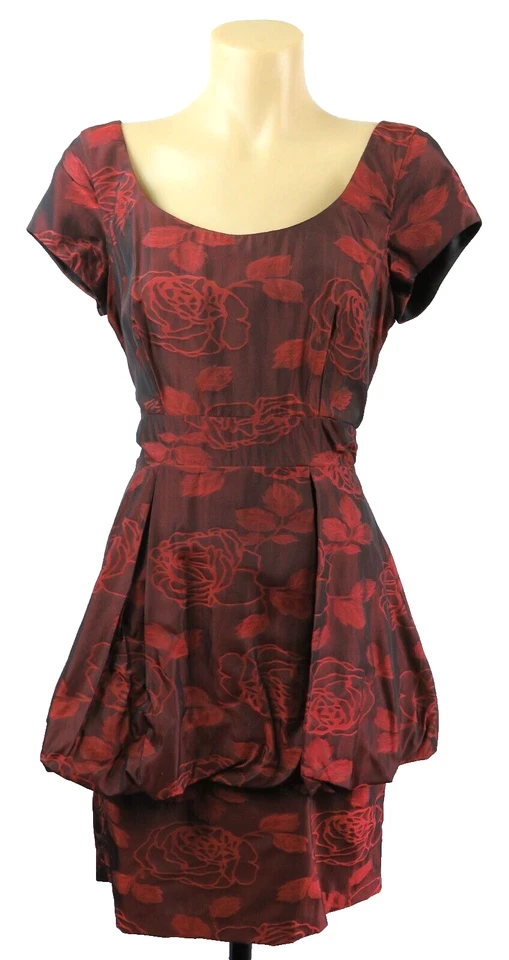 Patricia Field Womens Red Dress Cocktail Pencil Peplum Party Design | Size 10 S - image 2 of 4