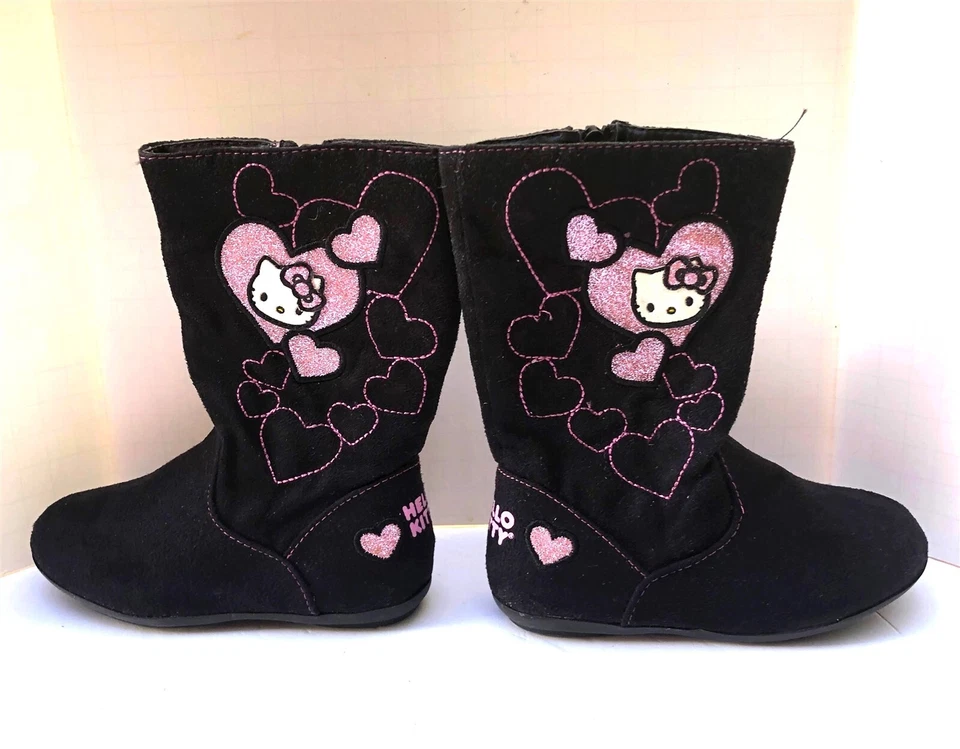 Botas Hello Kitty Sophia Niño Pequeño Talla 7 Imitación Gamuza Brillo Apliques Corazones Rosa Foto 3 de 4