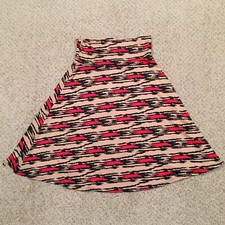 LuLaRoe Azure Skirt Medium Red Beige Geometric Knee Length Unlined Pull On