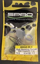 1 Pack SPRO SBSCLB Ball Bearing Swivel w/Coastlock Snap 165#Test Size 5 2 Pieces