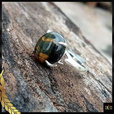 100 Natural Blue Tiger Eye Gemstone Ring, 925 Sterling Silver Ring, Boho Ring