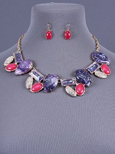 Fashion Multi-Color Frontal Rhinestone Gold Tone Statement Necklace Earring Set
