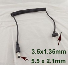 DC Power 5.5mmx 2.1mm Male to 3.5x1.35mm Male Right Angle Connector Coiled cable