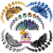 28Pcs Gauges Kit Ear Stretching 12G-00G Surgical Steel Tunnel Plug Taper Set
