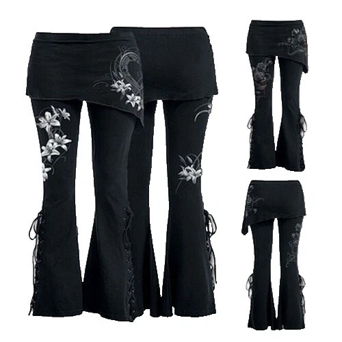 Poliéster negro punk Leggings para Mujer