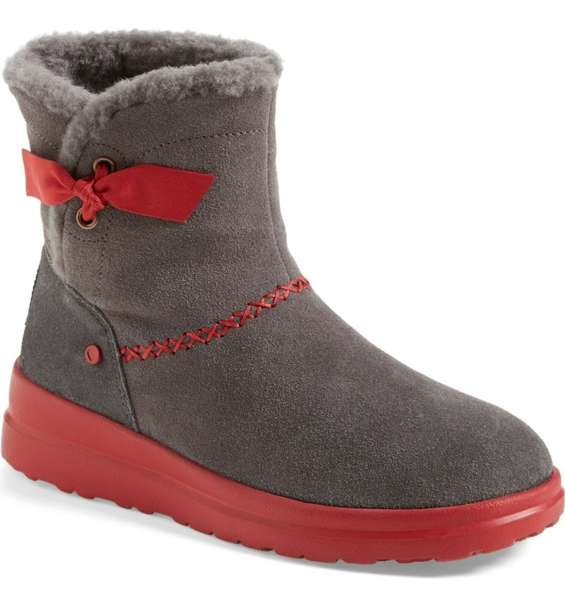 UGG I HEART KNOTTY GREY & RED W HEARTS SUEDE GIRLS MINI BOOTS SIZE