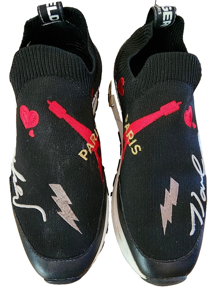 Karl Lagerfeld PARIS Miranda Sneakers Womens 5M Black 120 Logo SlipOn