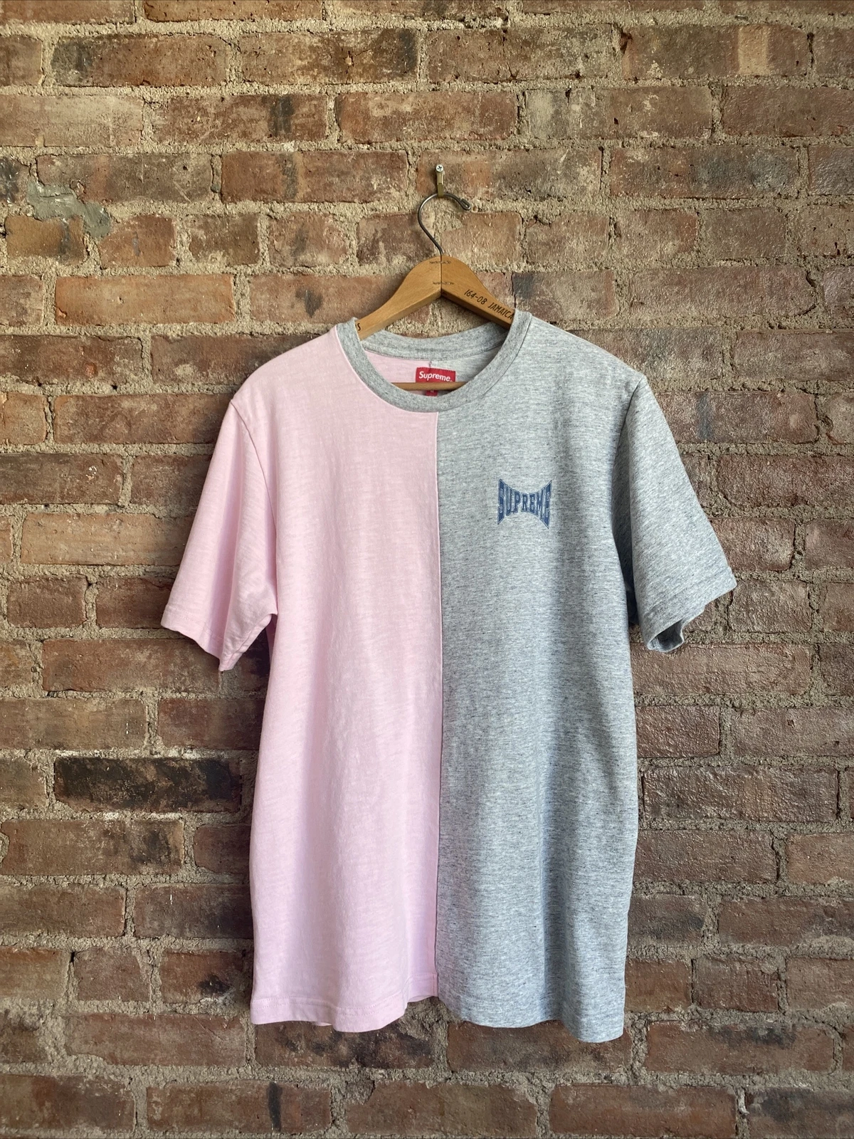 Tee shirt homme Supreme taille M rose/gris coton slub multi panneaux