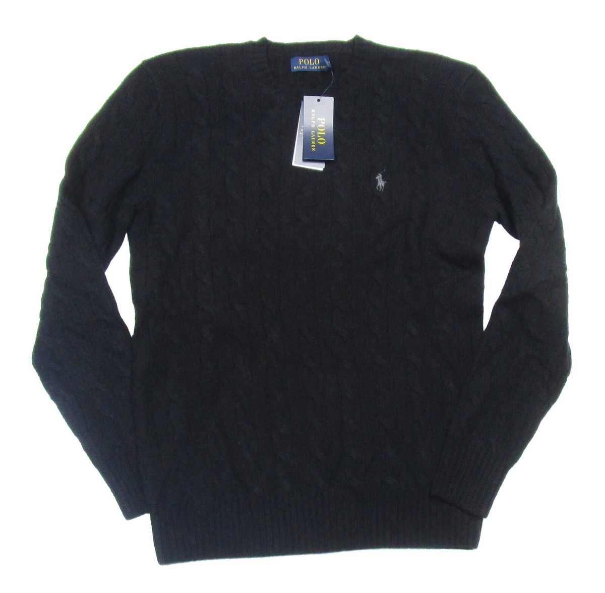 Polo Ralph Lauren Men's Black Cable Knit 100% Cashmere Pullover