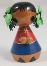 Small Mye Doll Figure - Girl with Pigtails and Red and Blue Dress Russian?