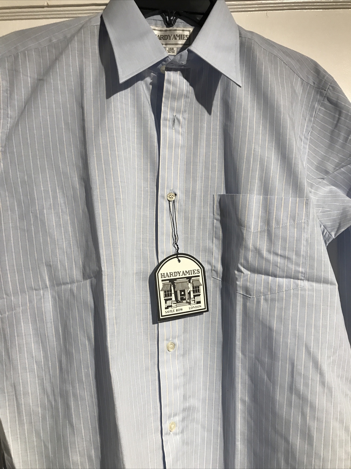 FILA Hardy Amies 16R 32 33 Saville Row London Dress Shirt Blue With Stripes NWT