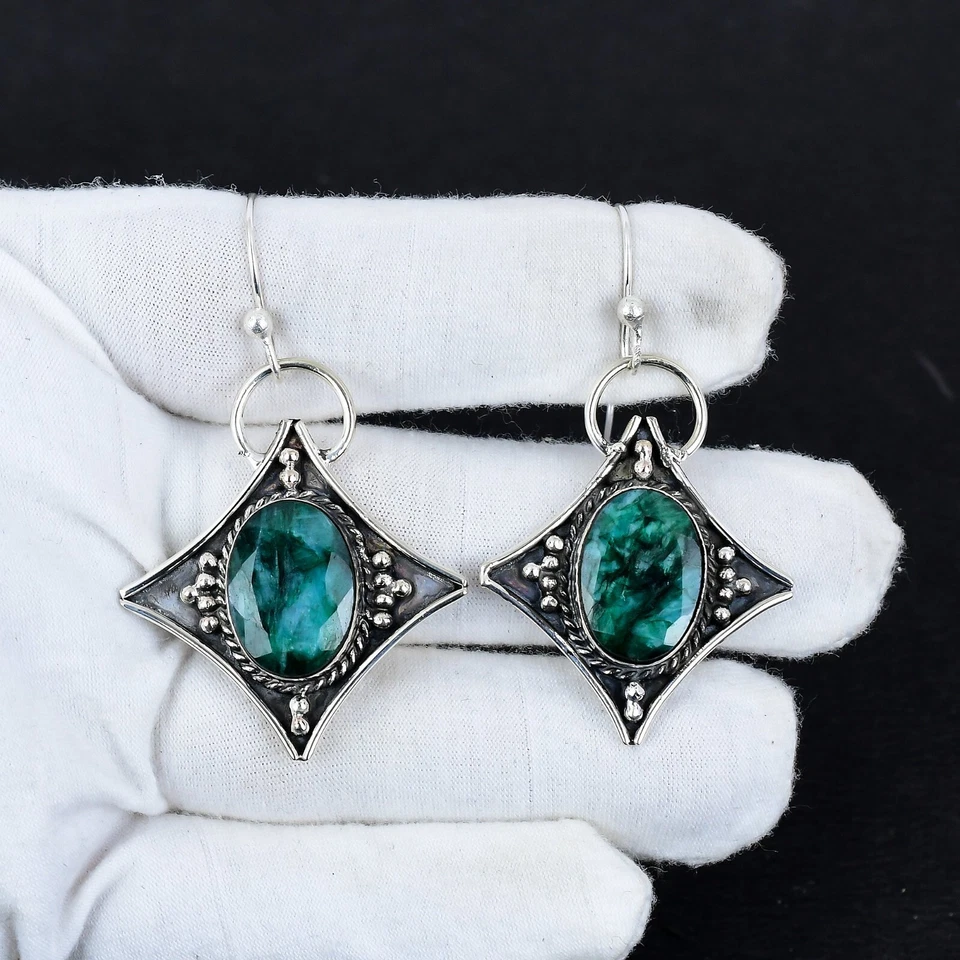 Smaragd Lab-Created 925 Sterlingsilber Handarbeit Schmuck Ohrring Watte Geschenk - Bild 2 von 4