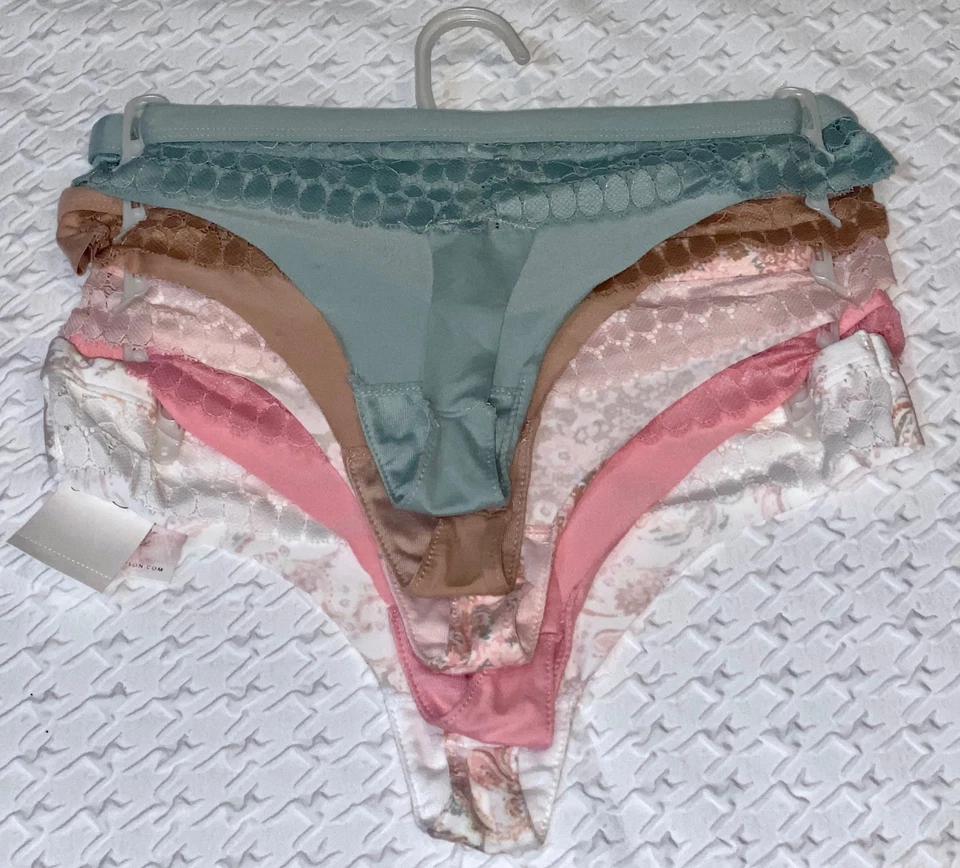 JESSICA SIMPSON Rosa Verde Blanco Desnudo Encaje Espalda 5 Pk Tanga Panty Mujer Talla S M L Foto 2 de 4