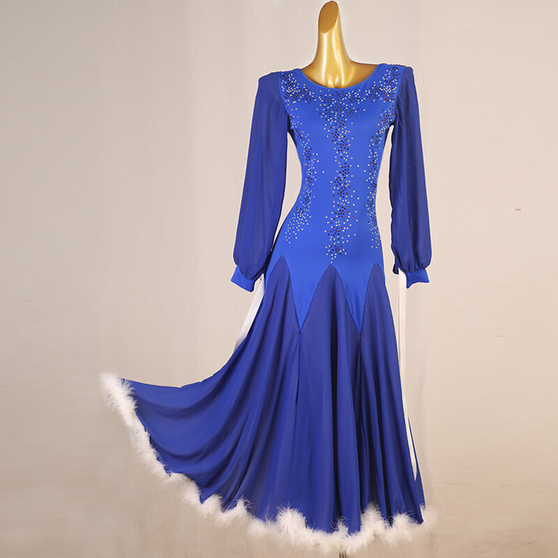 blue salsa dress NEW Latin Ballroom Dance Modern Waltz Standard Long Dress#F834 Ballroom dress