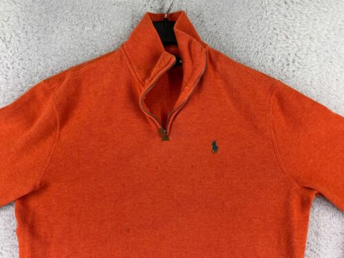 VINTAGE Polo Ralph Lauren Sweater Adult Medium Orange 1/4 Zip Mock Neck READ - Picture 4 of 14