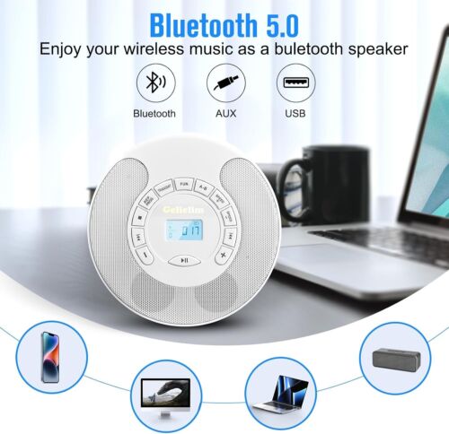 Portable CD Player with Bluetooth - Rechargeable Walkman for Car - Built-in Spea - Picture 4 of 7