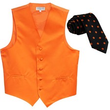 New Men's Formal orange Vest Tuxedo Waistcoat 2.5'' slim orange dots necktie